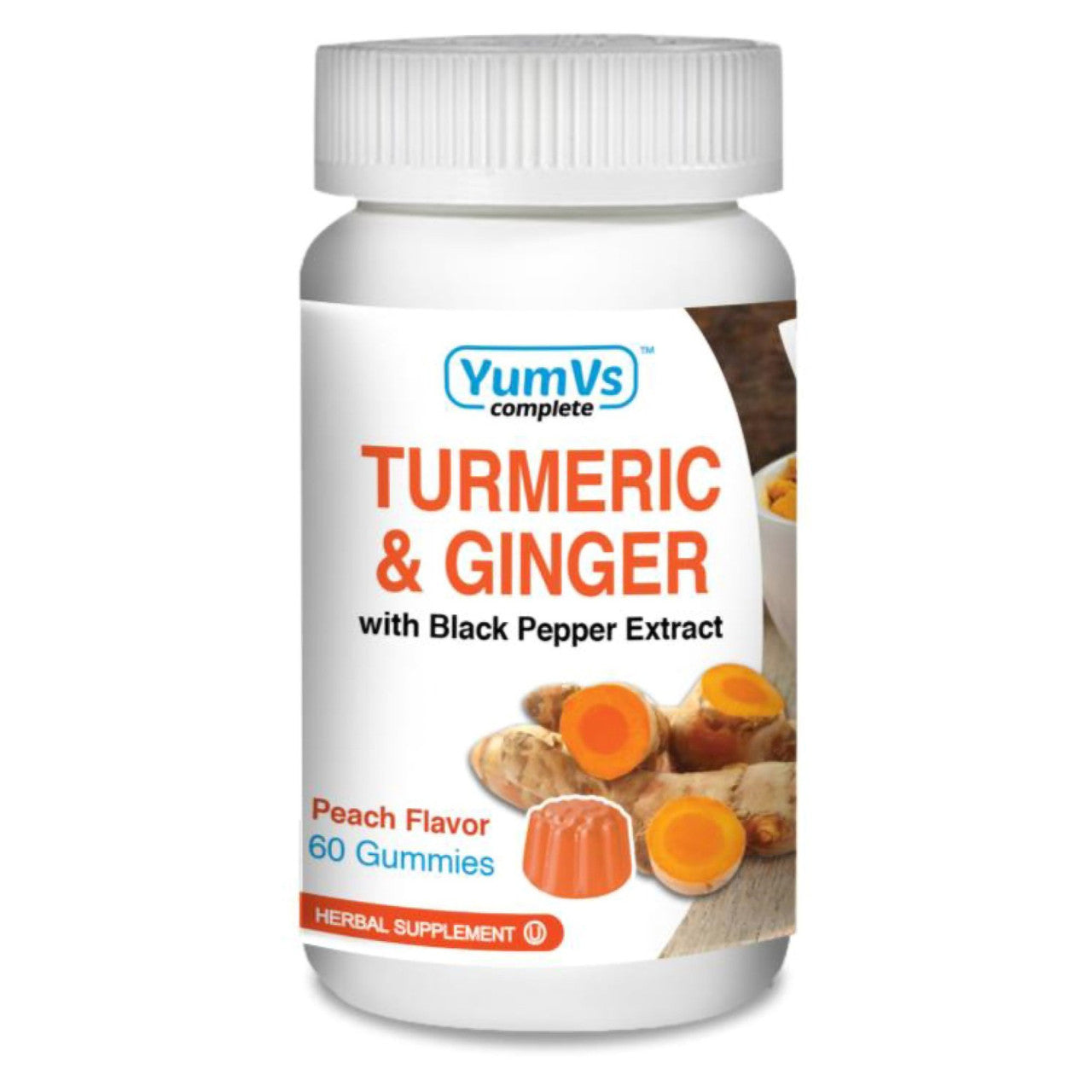 Yum-Vs Turmeric Curcumin And Ginger With Black Pepper Extract Gummies, Peach Flavor, 60 Ea